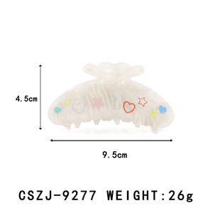Barrette à cheveux en acétate en forme de bonbon kawaii de 9,5 cm, pince à mâchoire blanche, cœur, étoile, lignes gravées, couleur personnalisable, unisexe, douce pour les cheveux - Product Image 2