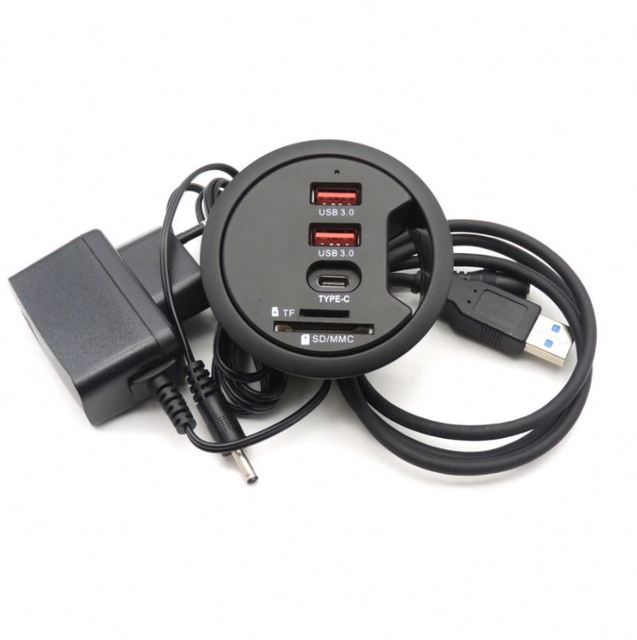 60mm 3 Port USB3.0 Desk Hub TF/SD MCC Adapter for Desktop PC USB HUB Desk Mount USB 3.0 Splitter with USB-C Fast Charging Port