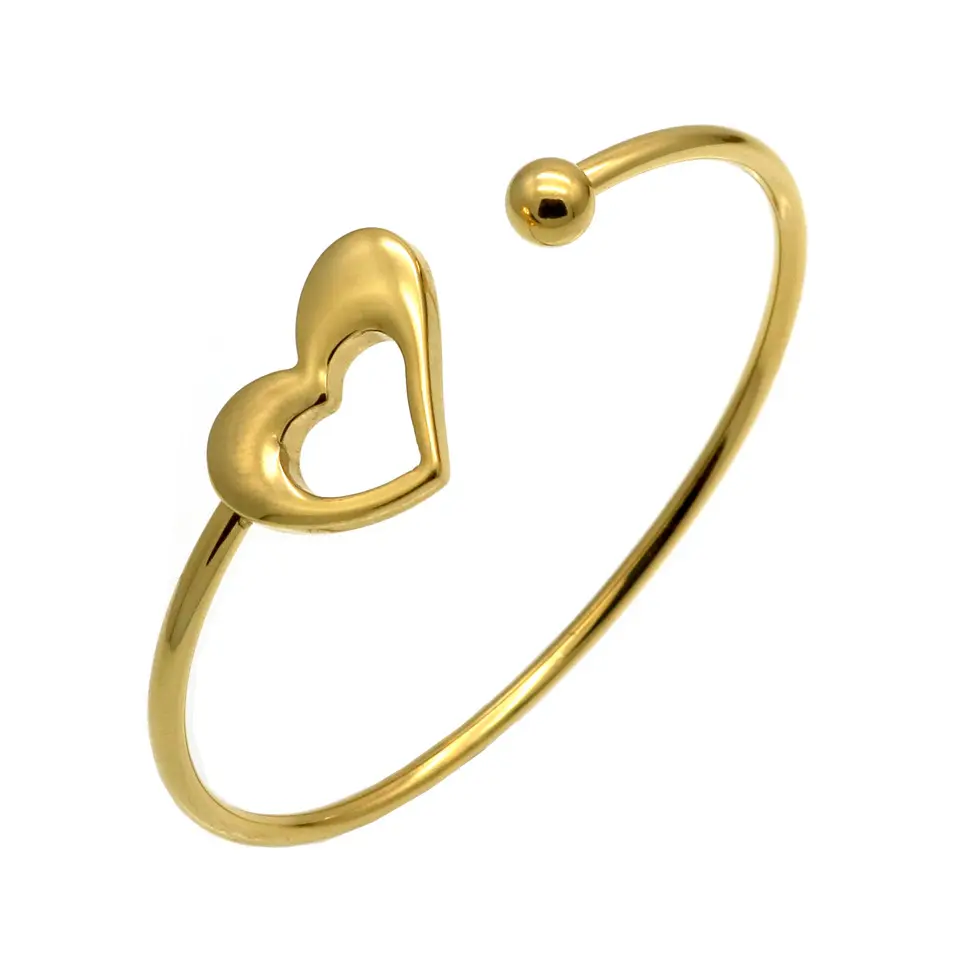 กำไลข้อมือสแตนเลสรูปหัวใจสีทองสำหรับผู้หญิงของขวัญวันวาเลนไทน์