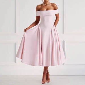 Robe pour femme printemps, couleur unie, élégante, <span class=keywords><strong>tube</strong></span> top, robe à une épaule, <span class=keywords><strong>jupe</strong></span> <span class=keywords><strong>mi</strong></span>-<span class=keywords><strong>longue</strong></span>, <span class=keywords><strong>jupe</strong></span> trapèze - Product Image 4