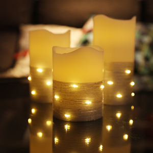 3 pièces de magnifiques bougies électriques sans flamme en plastique décoratives à <span class=keywords><strong>paillettes</strong></span>, bougies piliers commémoratives - Product Image 2