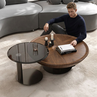 Ensemble de tables basses gigognes rondes en bois, style moderne et minimaliste, avec plateau en verre trempé de luxe, pour salon