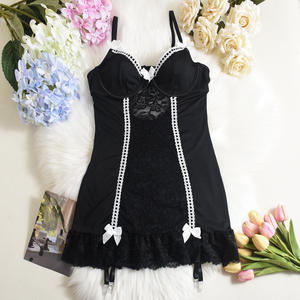 Robe élégante noire en dentelle avec détail nœud, lingerie érotique sexy pour femmes - Product Image 6