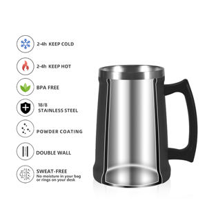 Mug isotherme à double paroi en acier inoxydable de 18 oz et 24 oz, tasses à café, mug à bière avec poignée, sublimation possible - Product Image 3