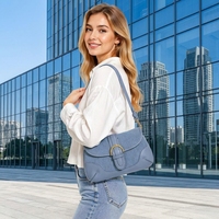Sac fourre-tout en jean pour femme 3200 Designer avec garniture en cuir de luxe et boucle dorée, sac à bandoulière décontracté et souple pour le bureau