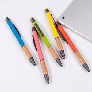 Spray Silicone Retractable <b>Bamboo</b> Wood Ball Custom Touch <b>Screen</b> Click Pen - Product Image 1