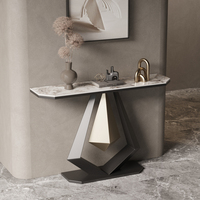 Table console moderne de luxe avec plateau en marbre pour salon de villa, meuble de maison durable avec base sur piédestal