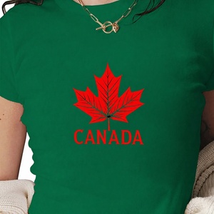 Camiseta de manga corta con estampado de punto y corte ajustado Y2K para mujer Canada Maple Leaf - Product Image 1
