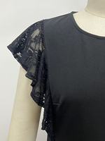 Nouvelle combinaison pantalon large taille haute noire élégante et décontractée pour femme, col rond avec empiècements en dentelle, collection Printemps-Été