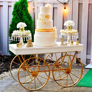 Wooden Dessert Candy Bar Cart Gold Wheels For Parties Event