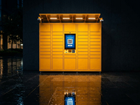 Boîte à colis extérieure intelligente jaune 2026 avec auvent lumineux, bac de livraison sécurisé pour colis, casier intelligent pour appartement