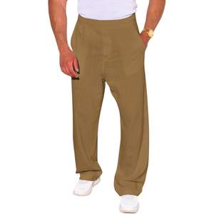 2025 Men's <b>Linen</b> Cotton <b>Trousers</b> Bleached Decoration Casual Loose Fit Straight-Leg Beach Yoga Lounge Elastic Waist B0CDWQGR9N - Product Image 2