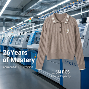 Nouveau Pull <span class=keywords><strong>Femme</strong></span> 2026 en Cachemire Pur à 100% Col Polo Tricoté Câblé 16.2µm Stoll Tracable Luxe Héritage Preppy - Product Image 4