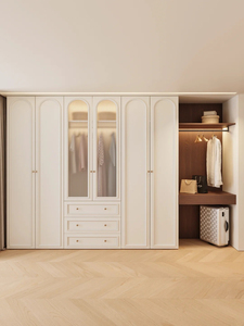 French Cream <strong>White</strong> Wooden Modern <strong>Bedroom</strong> Wardrobe Large Capacity Eco-Friendly Wall Mount Customizable Furniture for Hotel Villa - Product Image 4