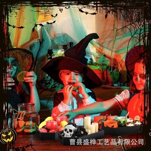 Plateau gothique en forme de cercueil pour Halloween, en bois massif, pour collations et fruits, avec poignées, pour la décoration de fête - Product Image 3