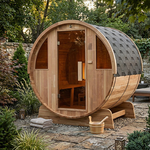 ห้องซาวน่าไม้แห้งแบบดั้งเดิม สำหรับ 2-4 คน ห้องซาวน่ากลางแจ้งพร้อมหลังคาแอสฟัลต์ หน้าต่างกระจกใส เครื่องทำความร้อน Harvia - Product Image 1
