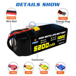 PONFLY 고출력 5200mAh 6S 22.2V 100C FPV 드론 배터리 Lipo 배터리 3S 4S 14.8V 8S 29.6V RC 비행기 리튬 폴리머 배터리 - Product Image 4