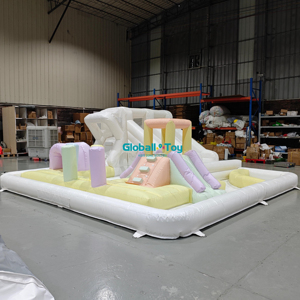 Castello Gonfiabile Bianco Pastello con Doppio Scivolo e Piscina di Palline per Noleggio Feste e Parco Giochi per Bambini - Product Image 1