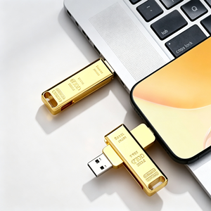 Clé USB rotative en métal doré, USB 2.0 OTG Type-C, 4 Go, 8 Go, 16 Go, 32 Go, 64 Go, clé USB, clé mémoire - Product Image 1