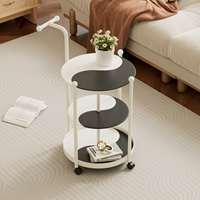 Table ronde en verre trempé à plusieurs niveaux avec cadre blanc amovible et chariot métallique pour usage domestique