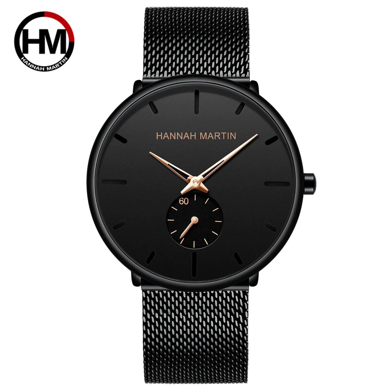 New Hannah Martin 2140 Fashion Custom Oem Mans Big Round Stainless Steel Strip Minimalist Quartz Wrist Watches For Mens