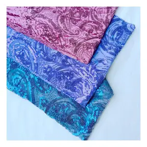High Quality Sequin Paisley Plush Velvet Sequin Embroidery Fabric For Dress Women Shirt Clothing