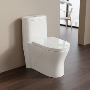 Inodoro de Cerámica Moderno de Una Pieza, Alargado, con Doble Descarga, Sifón en S, Cierre Suave, Blanco - Product Image 5