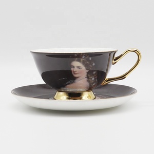 ถ้วยกาแฟถ้วยชาและจานรองด้ามสีทองสไตล์ยุโรปวินเทจสไตล์โบนไชน่าปรับแต่งได้ - Product Image 3