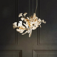 Grande lampe de Restaurant, lustre à feuille, lampe suspendue en céramique blanche, Ginkgo féerique, envoi de fleur