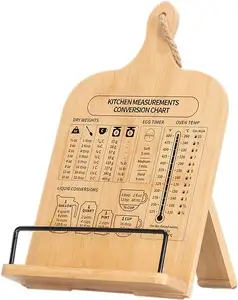 俊吉坚固的竹制烹饪书架方形烹饪书架，带测量转换图表食谱书架