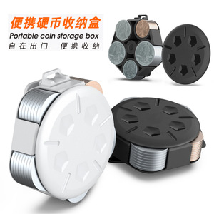 Organisateur de pièces de monnaie portable, boîte de tri de pièces de monnaie en plastique noir, rangement pour pièces de monnaie en dollars américains et euros avec compartiments pour nickels, dimes, quarts et pennies - Product Image 4
