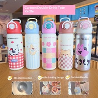 Vaso Infantil de Acero Inoxidable 316 con Diseño de Dibujos Animados, Aislamiento al Vacío, con Pajita y Opción de Beber Directo, en Colores Dopamina
