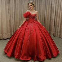 Robe de soirée de luxe vintage en satin, style robe de bal, col cœur, avec traîne longue, pour Quinceañera, motif floral