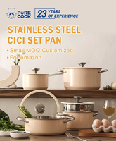 Ensemble de casseroles de cuisine modernes en acier inoxydable 304/201 écologiques, revêtement céramique antiadhésif, avec couvercle en verre