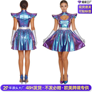 Falda espacial iridiscente holográfica para mujer, disfraz sexy de cosplay, traje de fiesta de Halloween para adulto, etiqueta de origen transfronterizo - Product Image 2