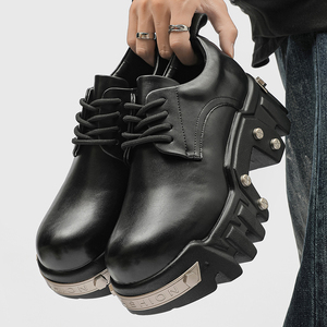 78059 Chaussures Derby à semelle épaisse style punk, tendance mode, pour homme, en cuir, grande taille, style métallique, chaussures de moto pour homme - Product Image 2