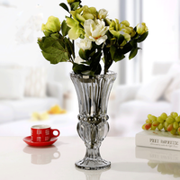 Vases en verre cylindriques modernes classiques sur pied, couleur personnalisée, pour mariage, banquet, fête, vase de table en cristal transparent, vente en gros