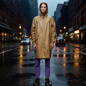 Cortavientos de moda para <span class=keywords><strong>mujer</strong></span>, abrigo de primavera-otoño de una sola capa, chaqueta impermeable Simple de un solo color, impermeable con capucha - Product Image 6