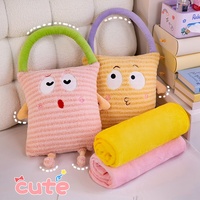 Coussin en peluche mignon de dessin animé, couverture multifonctionnelle avec chauffe-mains pour la maison, le bureau, la sieste et comme idée cadeau