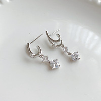 Boucles d'oreilles pendantes carrées en zircon plaqué or blanc, résistantes au ternissement, finition argentée, étanches, vente en gros pour boutiques