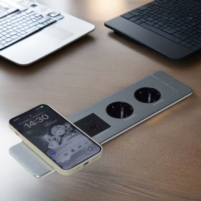 Under Desk Power Socket With EU Plug USB a C Ports and Wireless Charger for Office