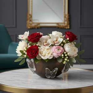 Bol en verre rond avec accents de papillons en cristal, décoration contemporaine pour la maison, objet décoratif de table, design artisanal - Product Image 4