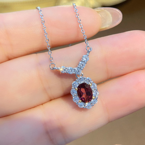 Collier pendentif en grenat naturel en <span class=keywords><strong>aluminium</strong></span>, <span class=keywords><strong>argent</strong></span> sterling S925 plaqué or, incrusté de pierres précieuses rouges, certifié luxe pour femme - Product Image 4