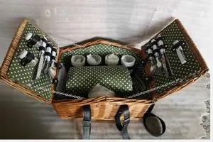 Cesto da Picnic personalizzato salice di vimini nero Rattan naturale con coperchio per 4 persone