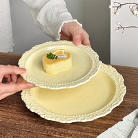 Assiettes en céramique française en vrac, à fleurs en relief, blanches et jaunes, vintage, pour le dîner, le gâteau, le pain, le beurre, assiette de service