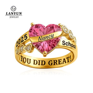 Anillos personalizados de clase para mujer, joyería de piedra natal de amor, anillos de graduación con nombre grabado personalizado para niñas - Product Image 1