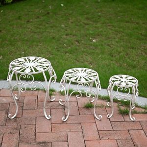 Ensemble de trois pièces de style européen rétro en <span class=keywords><strong>fer</strong></span> <span class=keywords><strong>forgé</strong></span> pour jardin, cour et balcon, avec tabourets <span class=keywords><strong>bas</strong></span> à motifs floraux, pour plantes en pot (Epidendrum, Rose) - Product Image 3