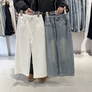 Nuovi Jeans in Cotone per Ragazze, <span class=keywords><strong>Pantaloni</strong></span> Lunghi <span class=keywords><strong>Bianchi</strong></span> a Gamba Dritta per Bambine - Product Image 2