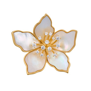 Flower Brooch Women's Zinc Alloy Natural Seashell With Zircon Inlay Party Corsage - Product Image 5