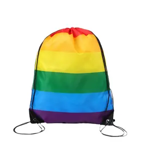 LGBTQプライドフラッグゲイレズビアンバイトランスフェスティバルマーチノンバイナリ210Dレインボーカラーポリエステルドローストリングバッグバックパック
